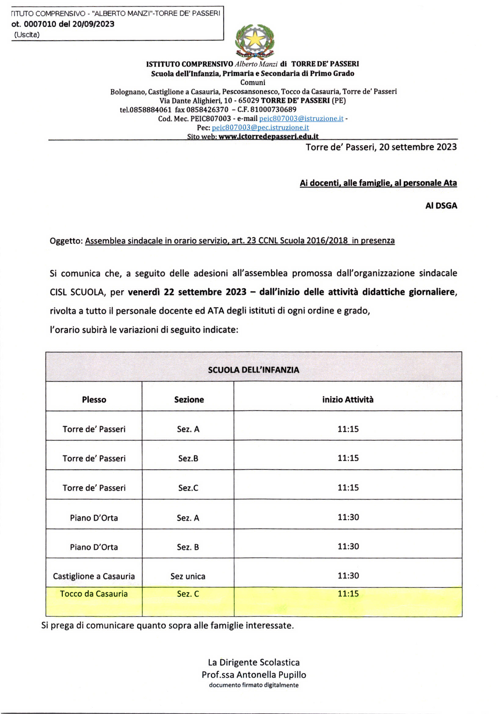 ISTITUTO COMPRENSIVO A. MANZI - AVVISO ASSEMBLEA SINDACALE
