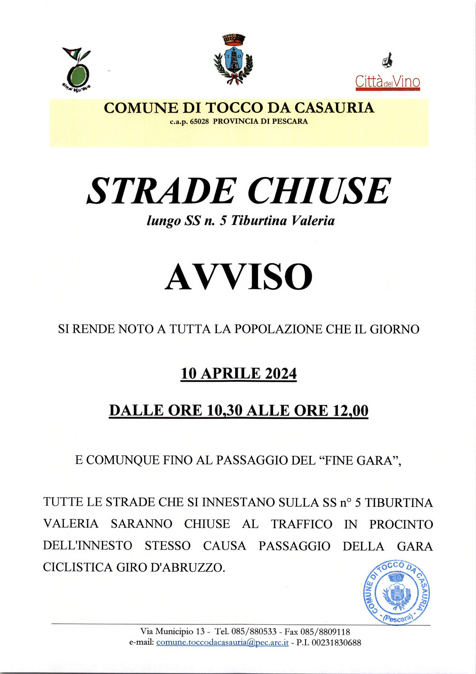 AVVISO - STRADE CHIUSE