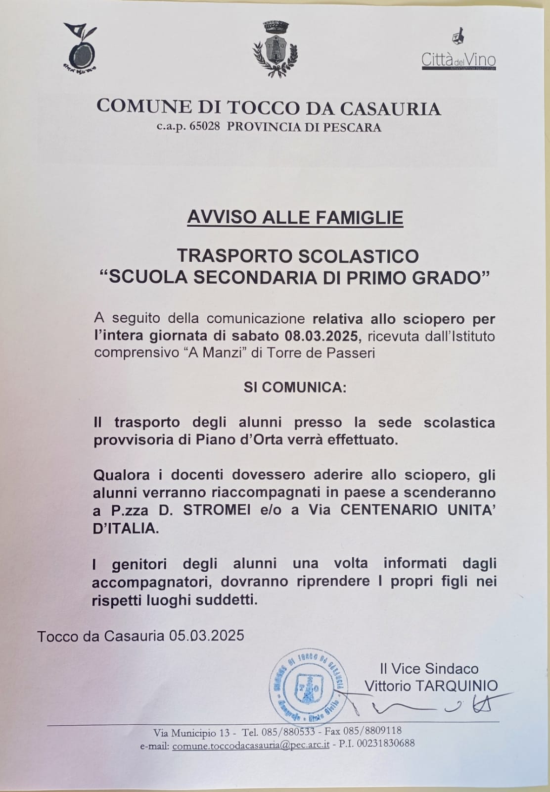 AVVISO ALLE FAMIGLIE