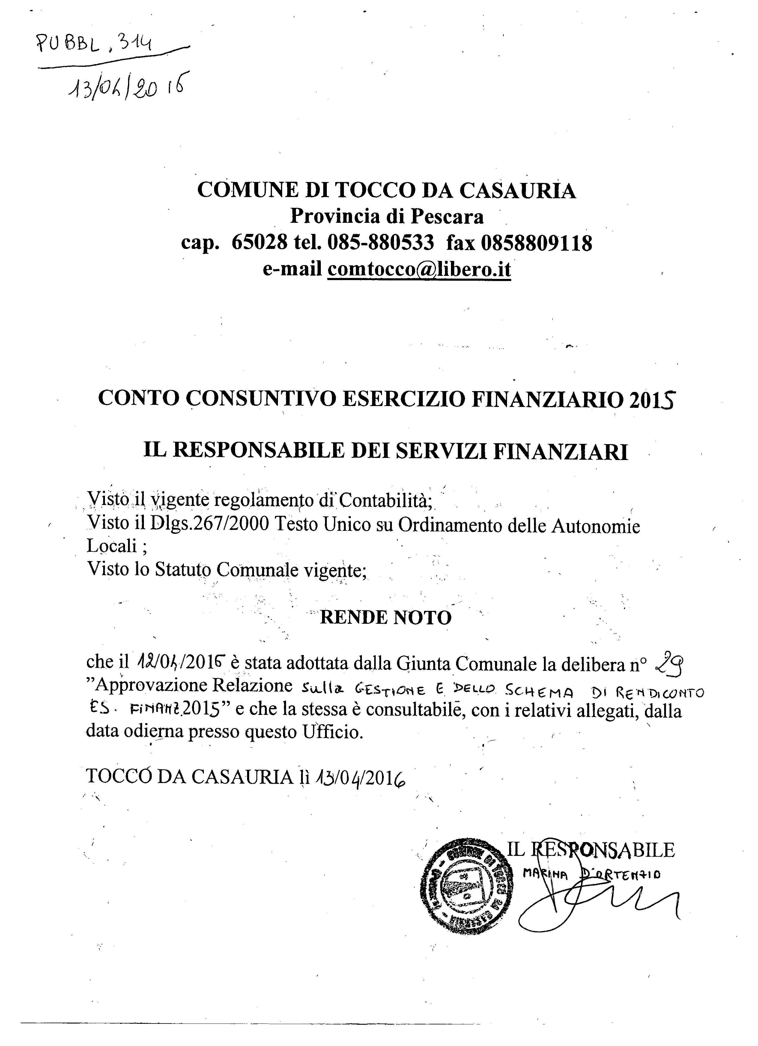 Conto Consuntivo E.F. 2015