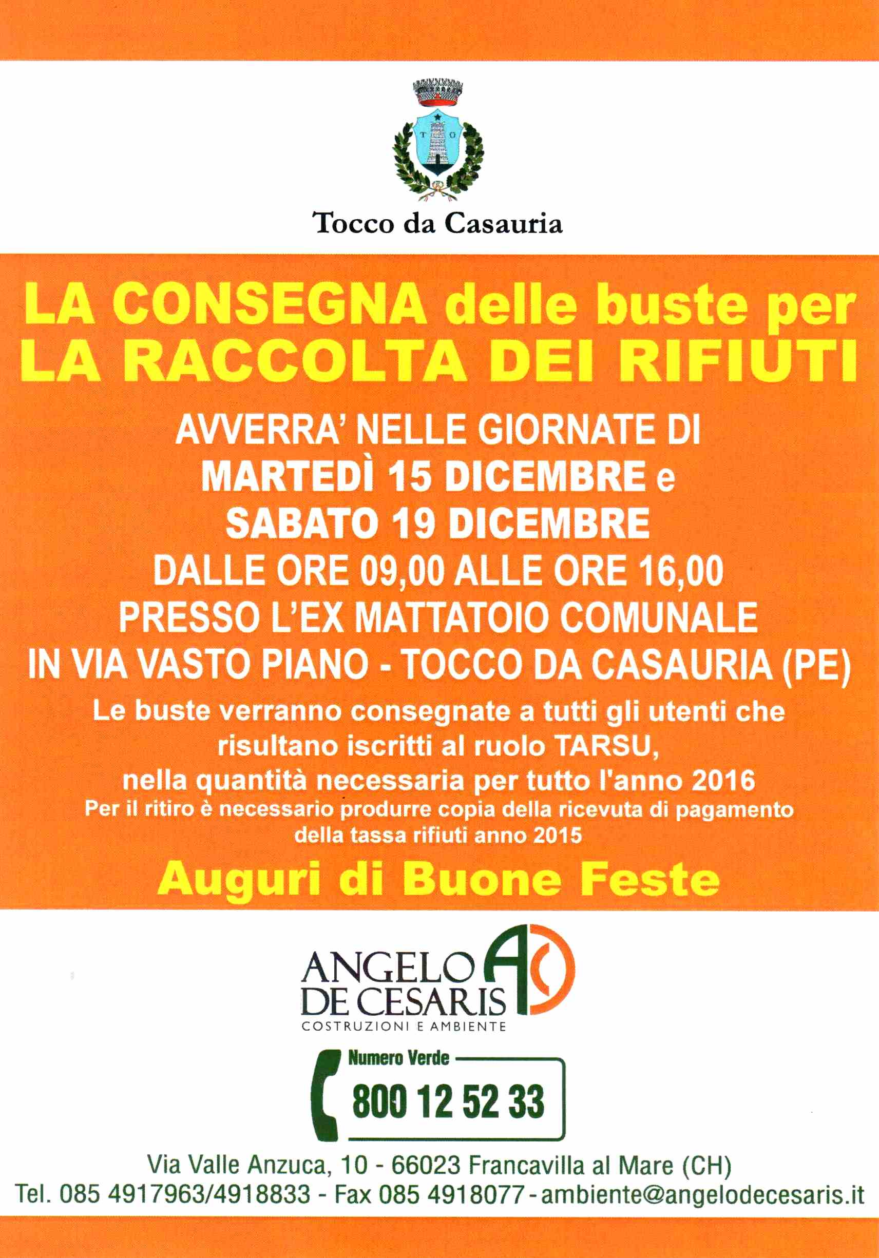 Consegne buste per RACCOLTA RIFIUTI
