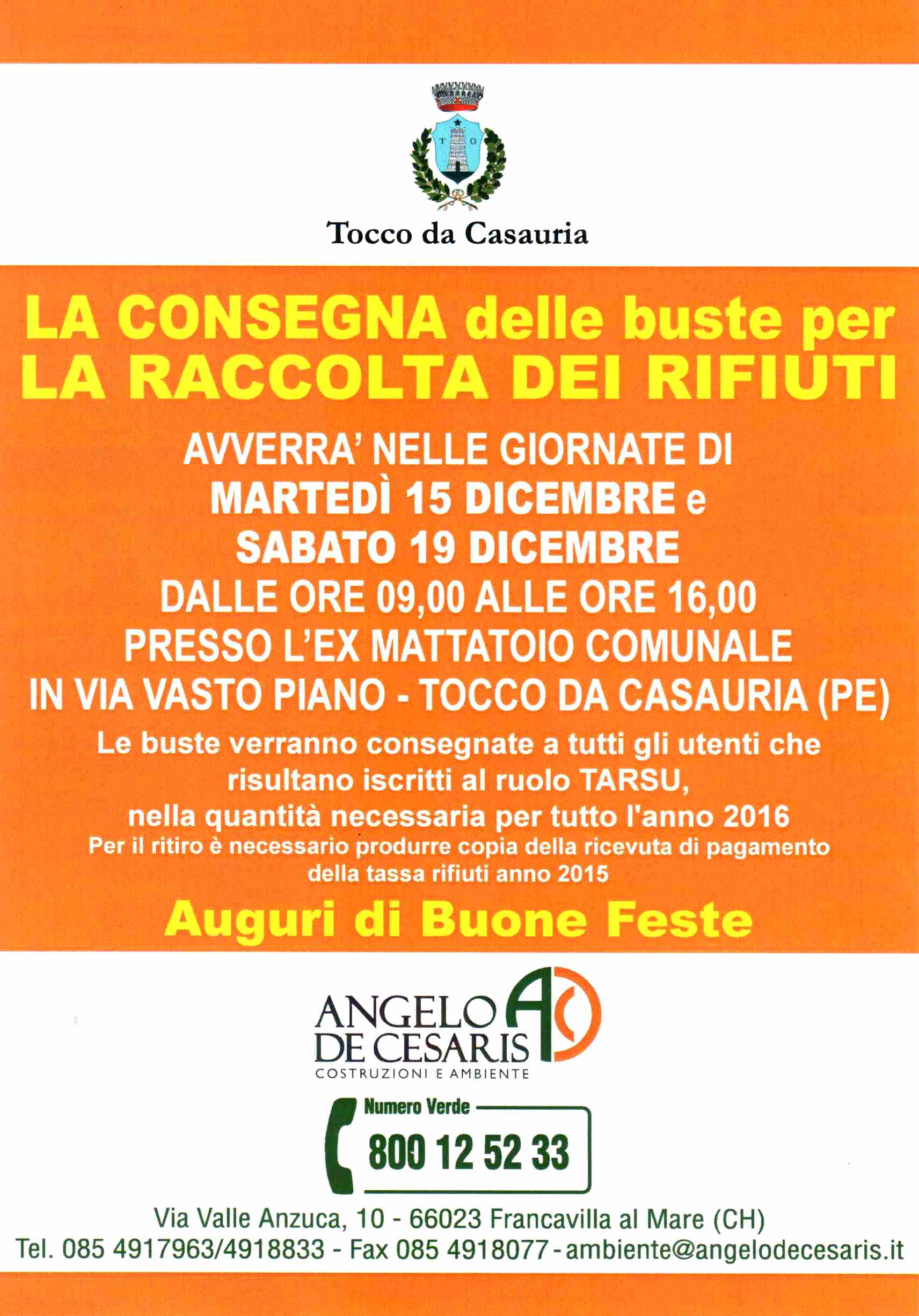 Consegne buste per RACCOLTA RIFIUTI