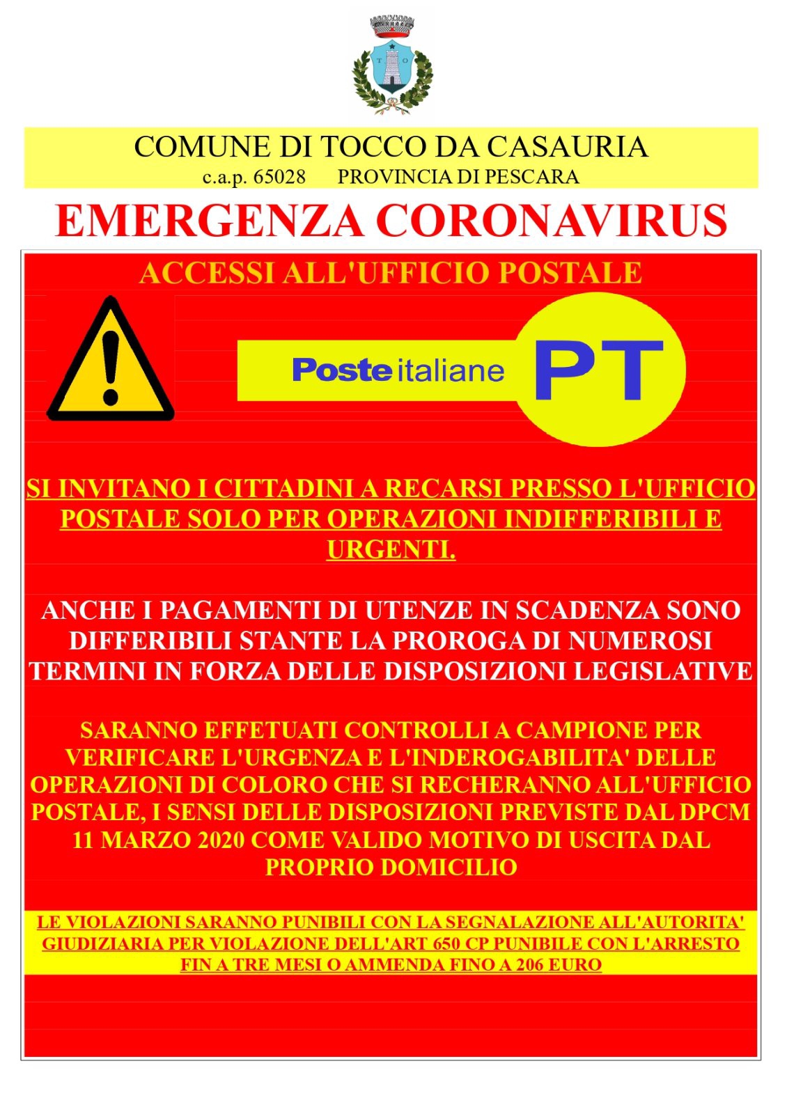 AFFLUENZA ALL'UFFICIO POSTALE - COMUNICAZIONE