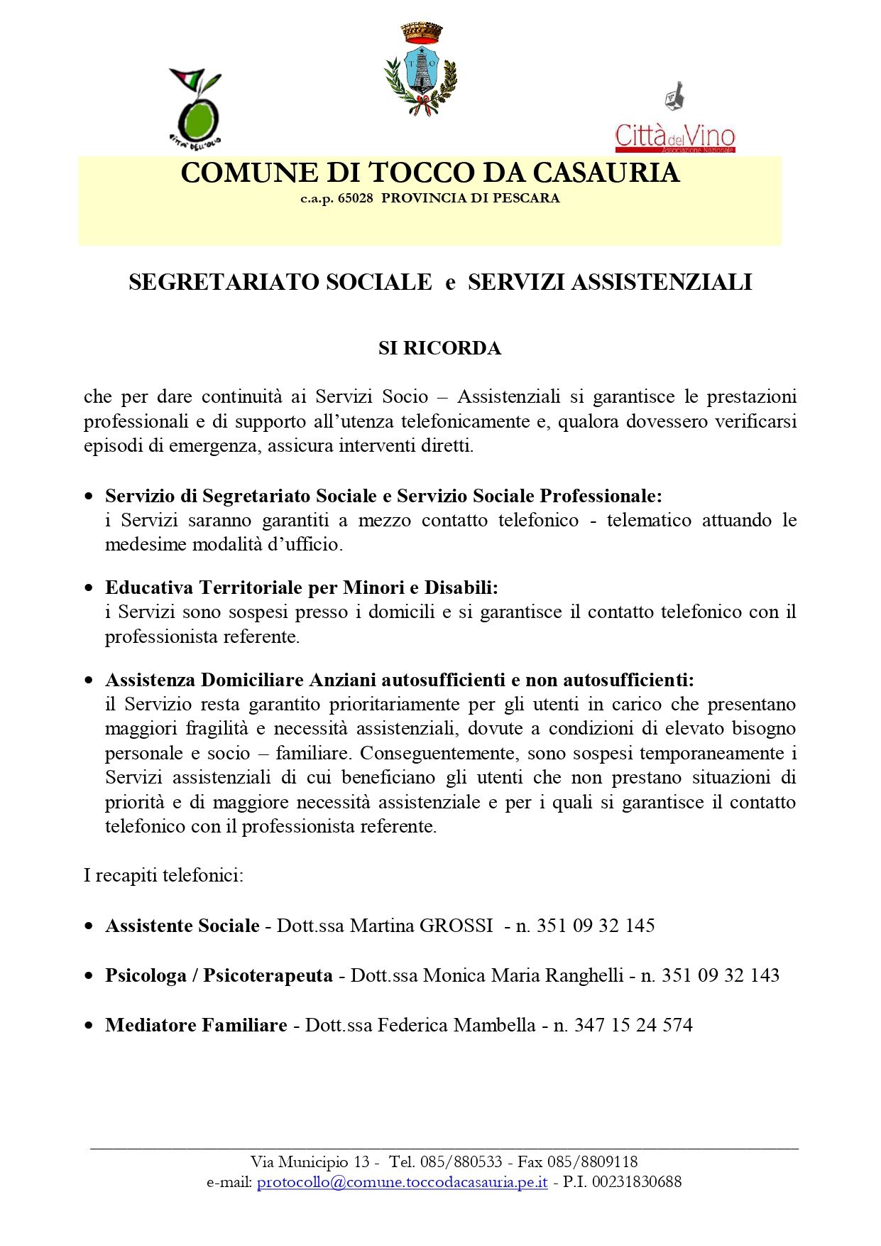 SEGRETARIATO SOCIALE E SERVIZI ASSISTENZIALI