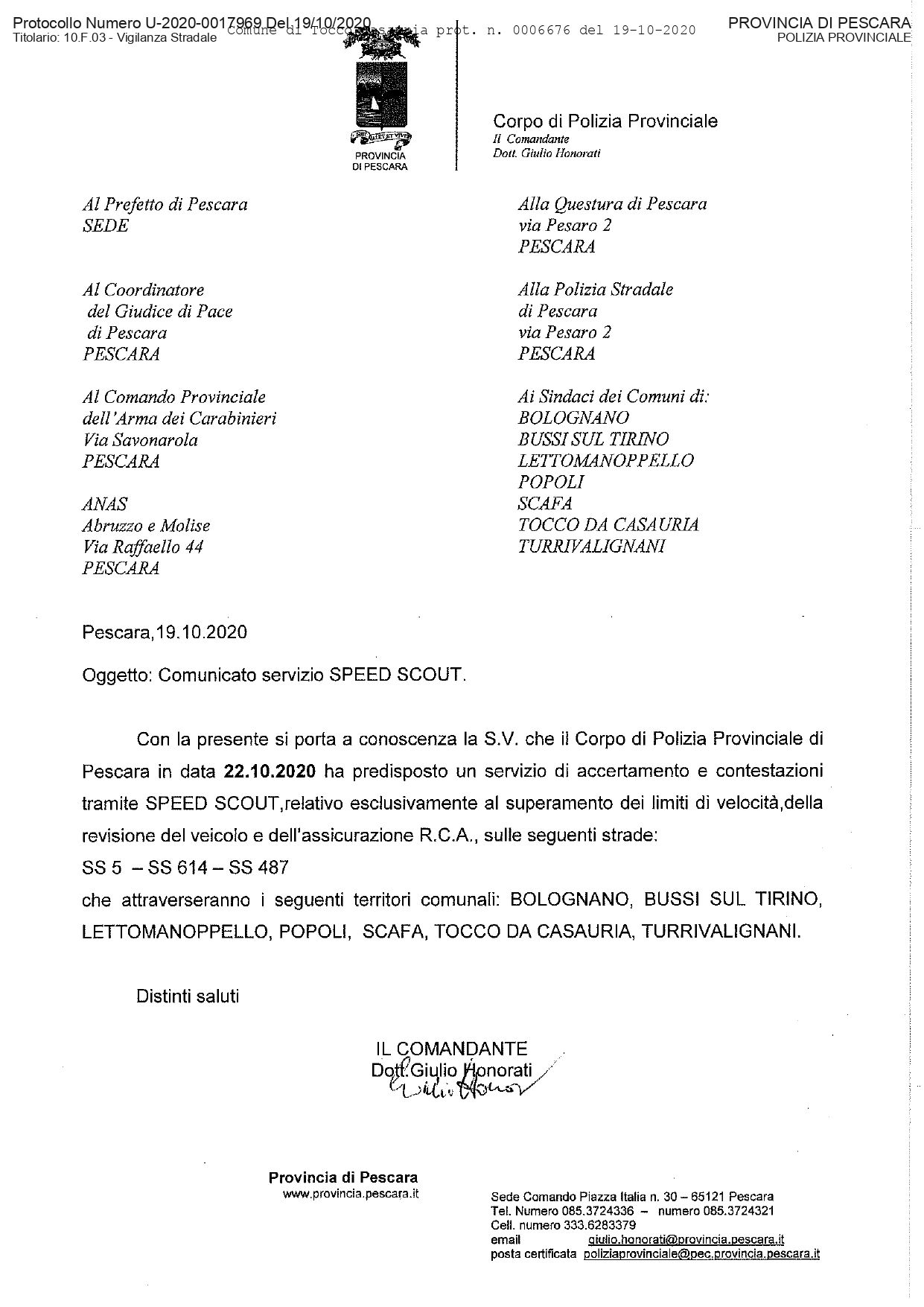 COMUNICATO SERVIZIO SPEED SCOUT