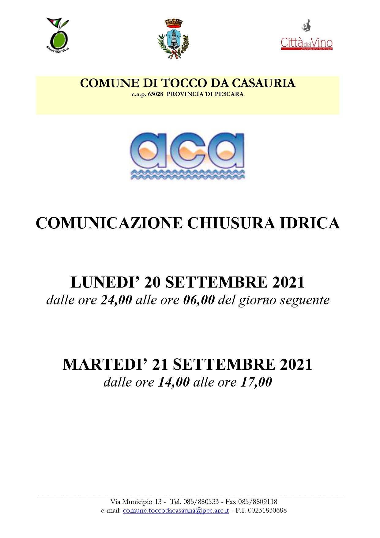 COMUNICAZIONE CHIUSURA IDRICA