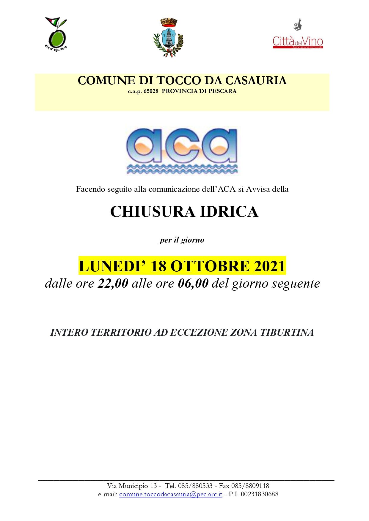AVVISO CHIUSURA ACQUA